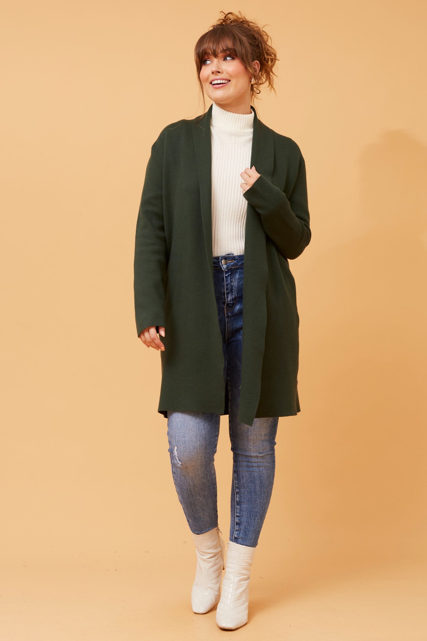 Shawl Collar Knitted Cardigan KC508475 Dark Green