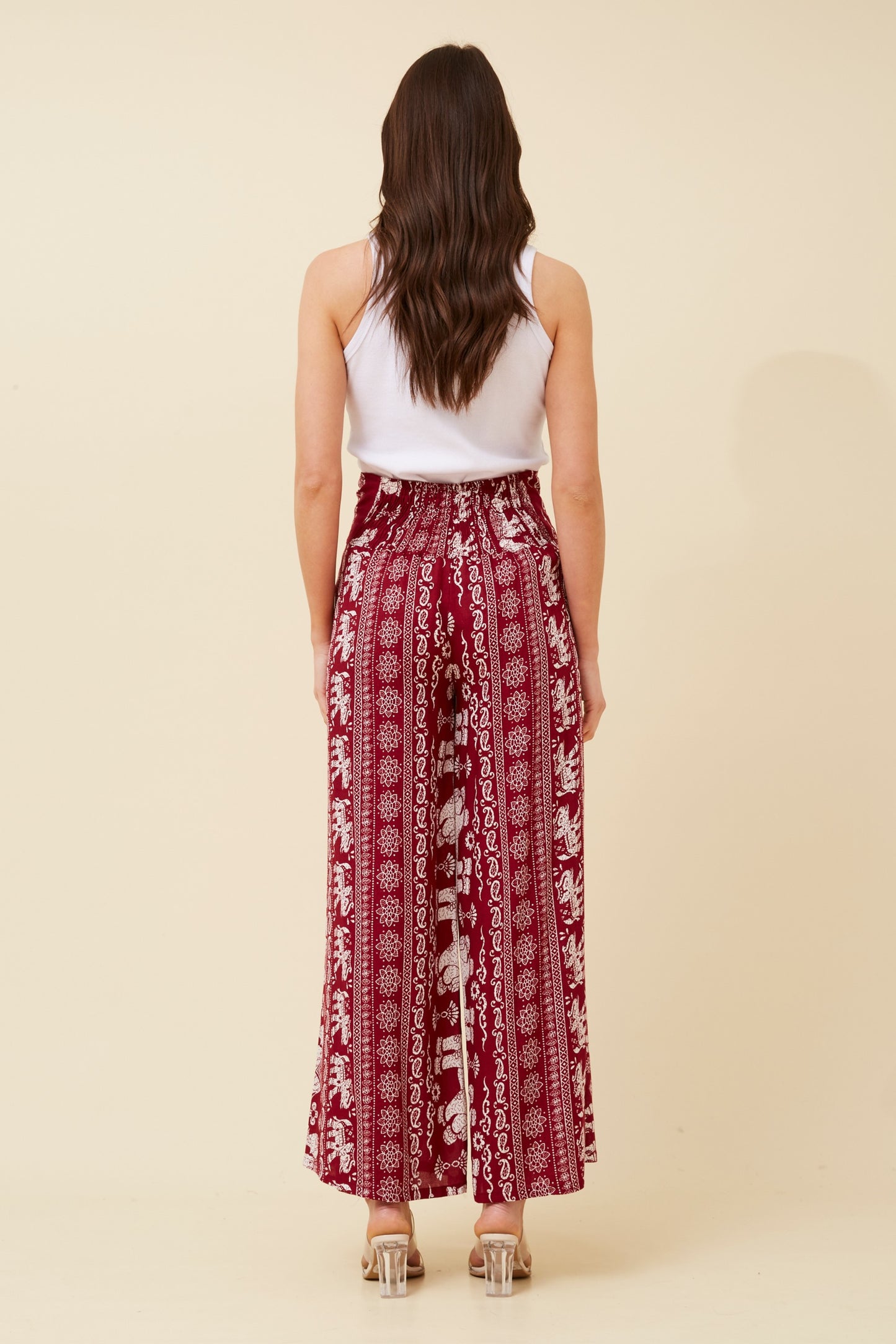 Elephant Printed Pant P520841- Burgundy