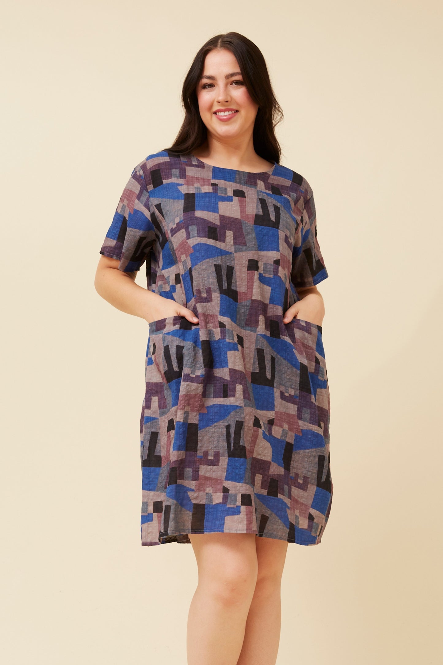 Serra Abstract Printed Dress - Blue D522973