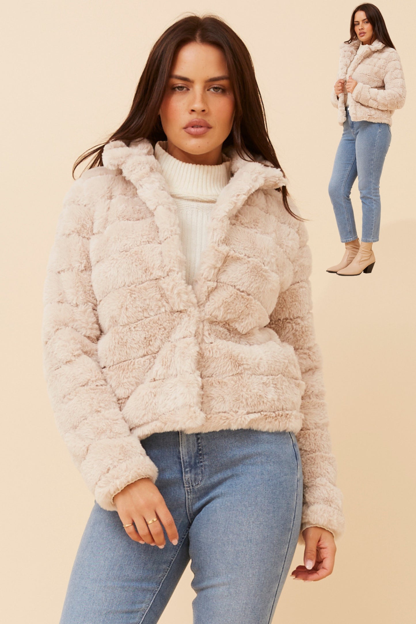 Ava Faux Fur Jacket J511031 Beige