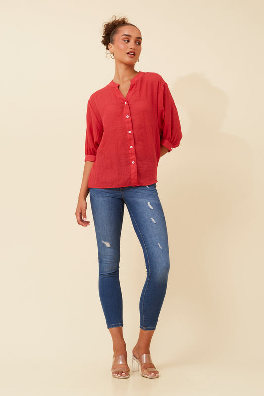 Rosa Shirt with Back Button Detail - Red T511586