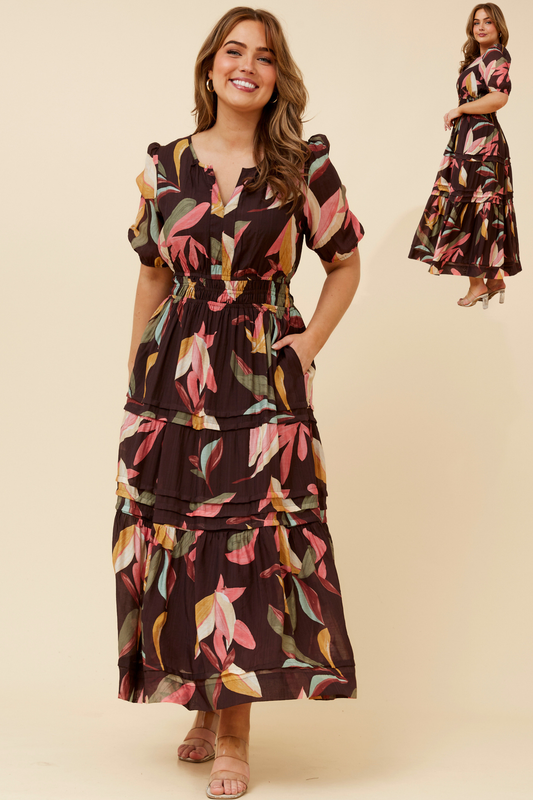 Emberly Floral Dress D527589 Chocolate