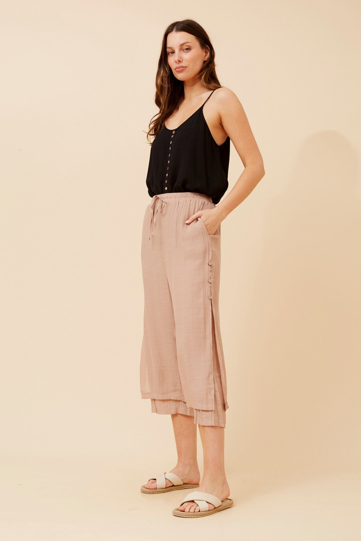 Jenna Button Detail Pant P510691 - Taupe