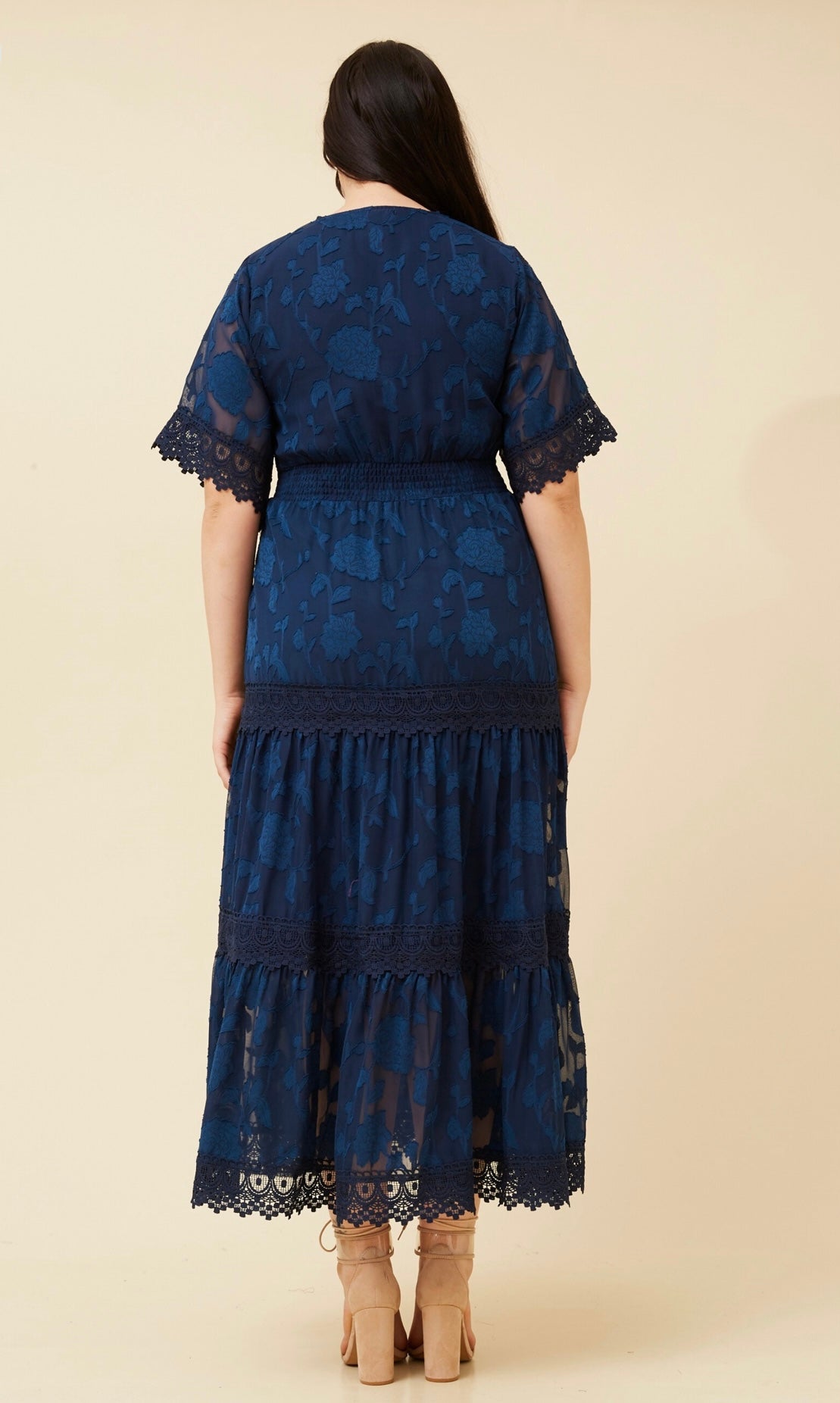 Alexia Lace Trim Dress - Navy D521391