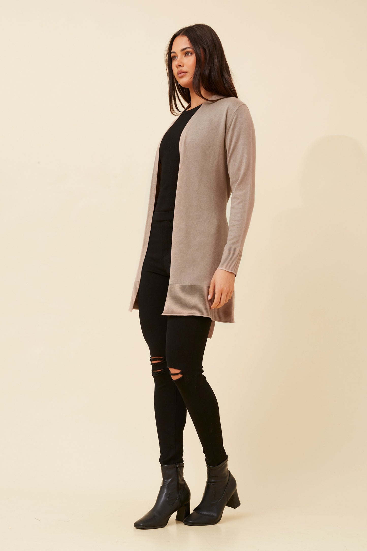 Ala Tie Front Knit Cardigan Taupe