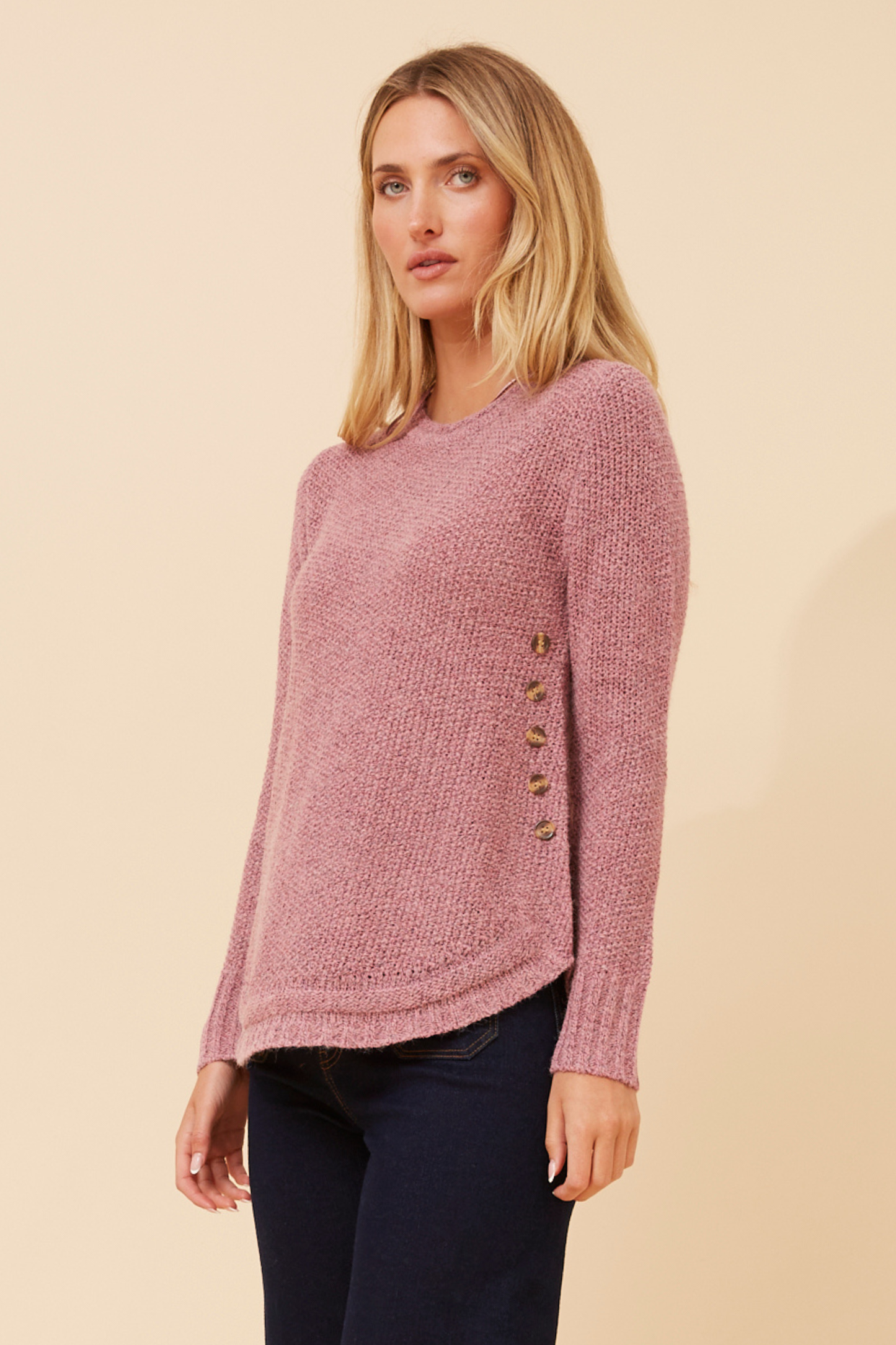 Jerry Button Detail Knit KP508431 Dusty Pink