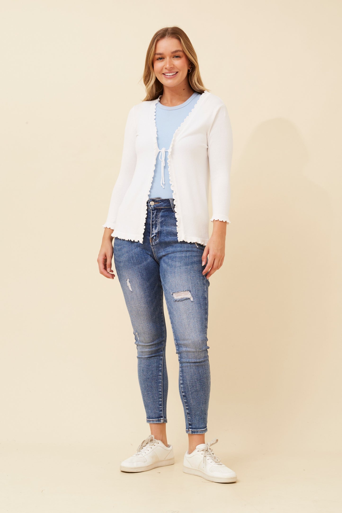 Alix Frill Knit Cardigan KC522874 White