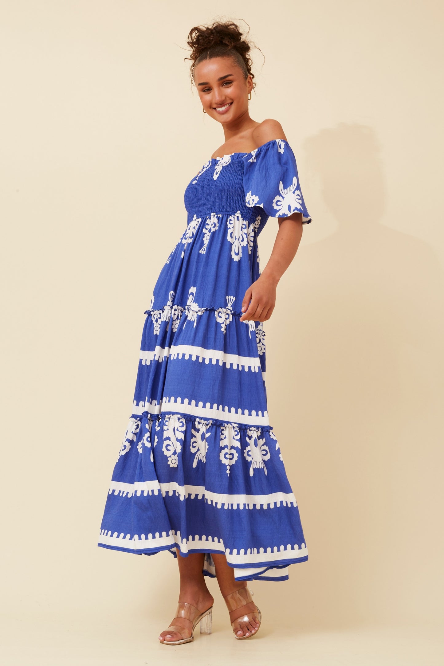 Myra Boho Print Maxi Dress D522257 Cobalt Blue