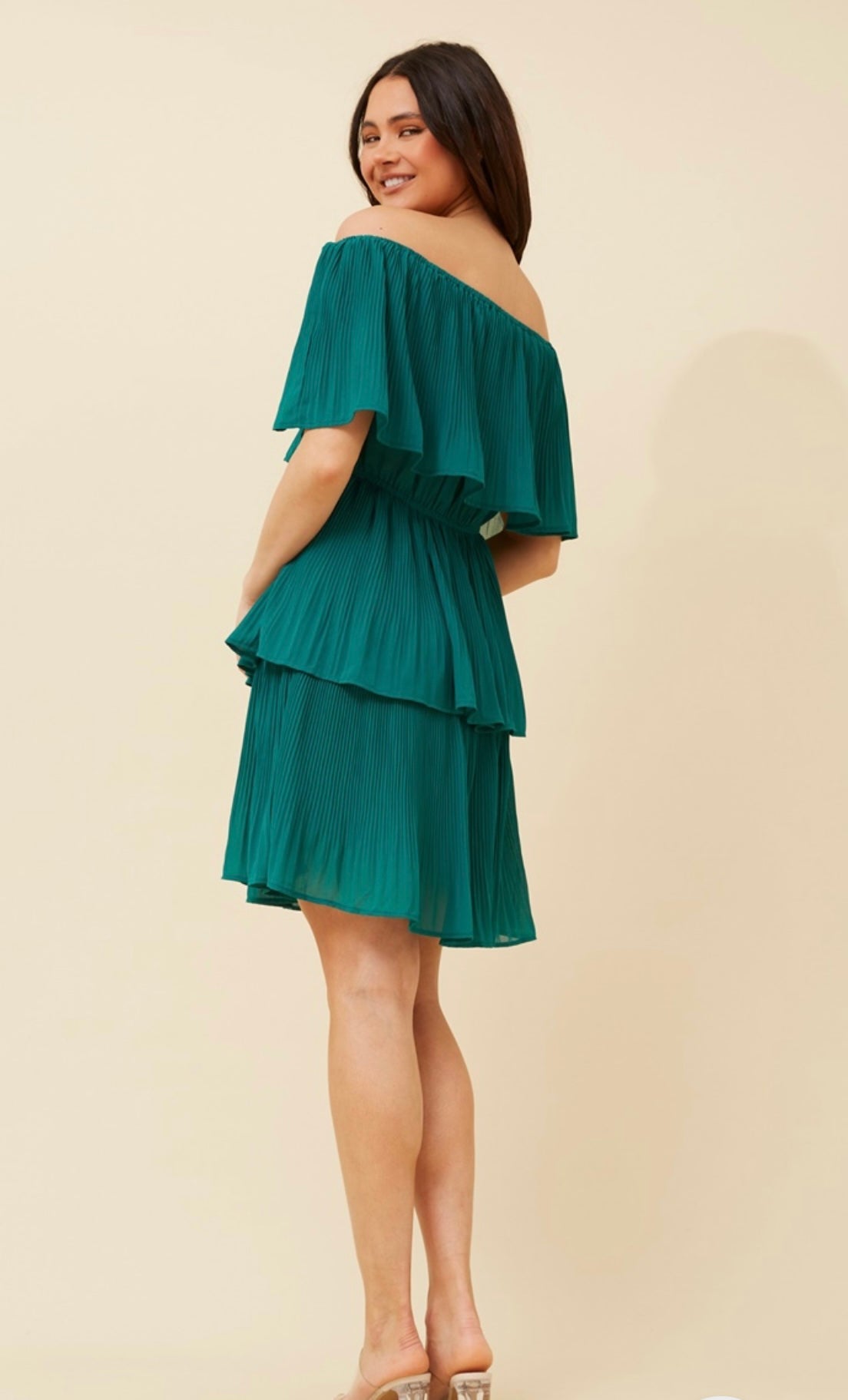 Raya Off Shoulder Party Dress Emerald D520732