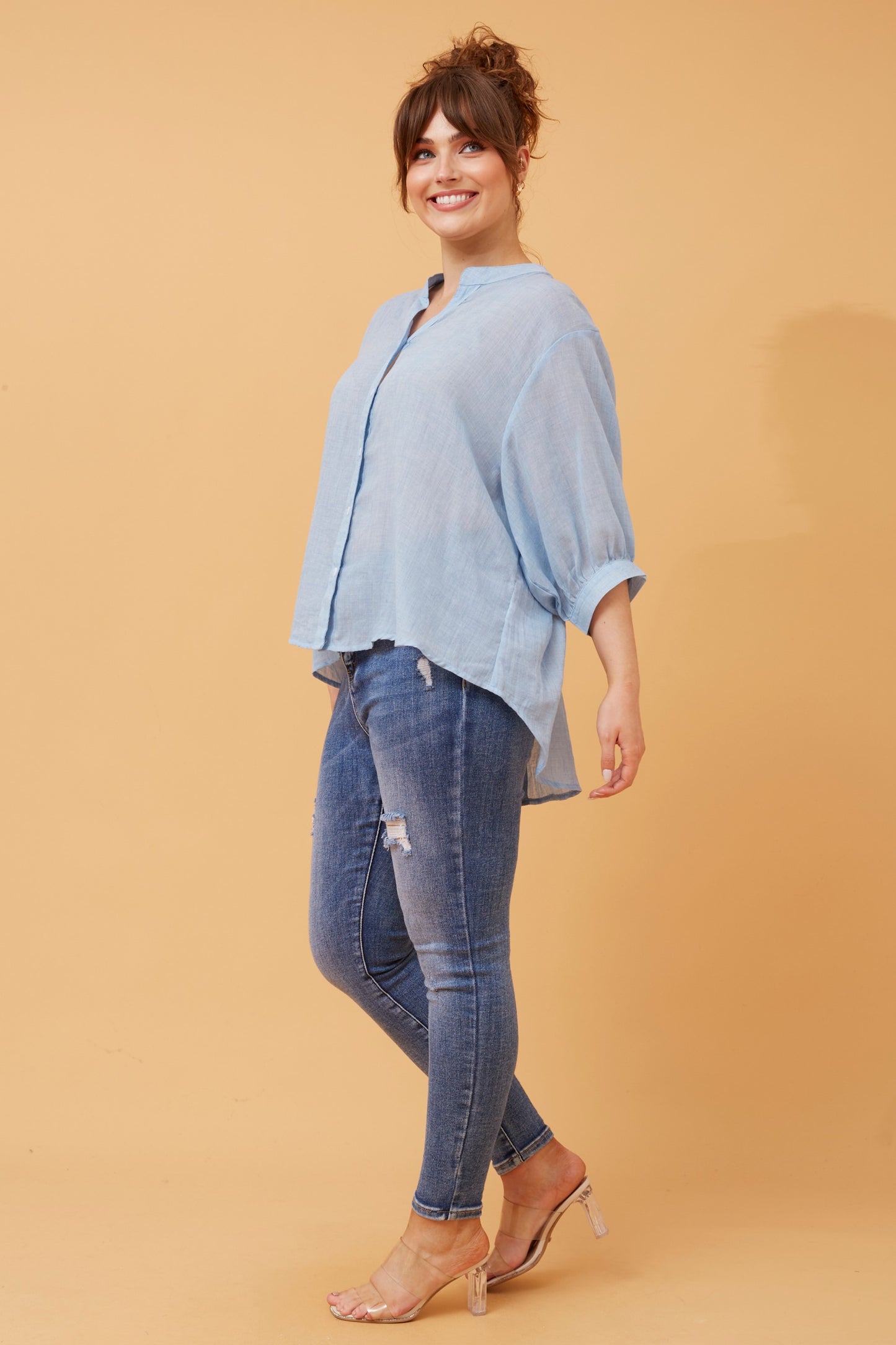 Rosa Shirt with Back Button Detail -  Sky Blue T511586