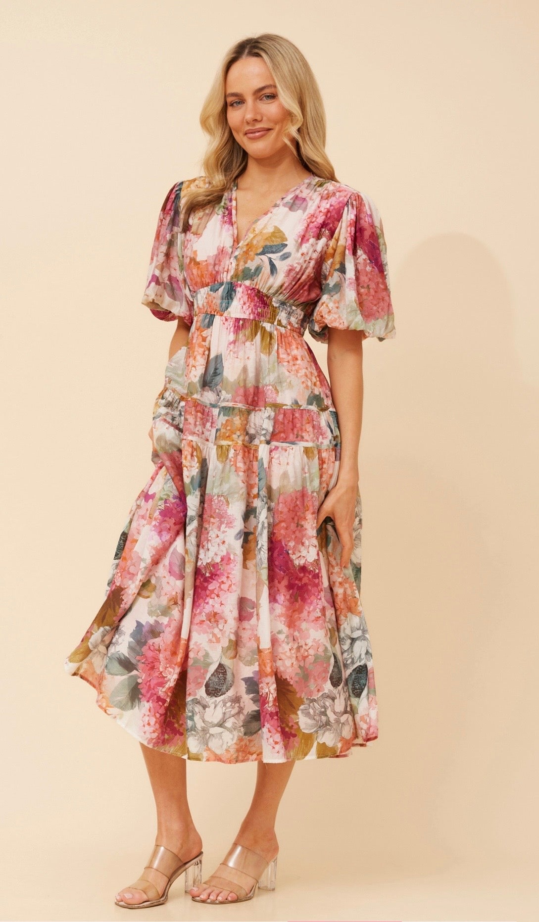 Freya Puffy Sleeves Dress D526739 Multi Pink