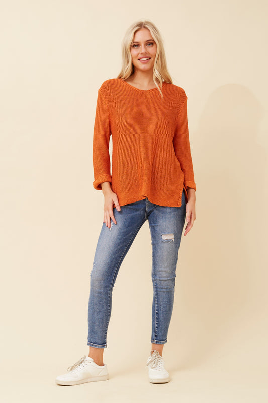 Nikki V neck Knit Pullover KP518969 - Burnt Sienna