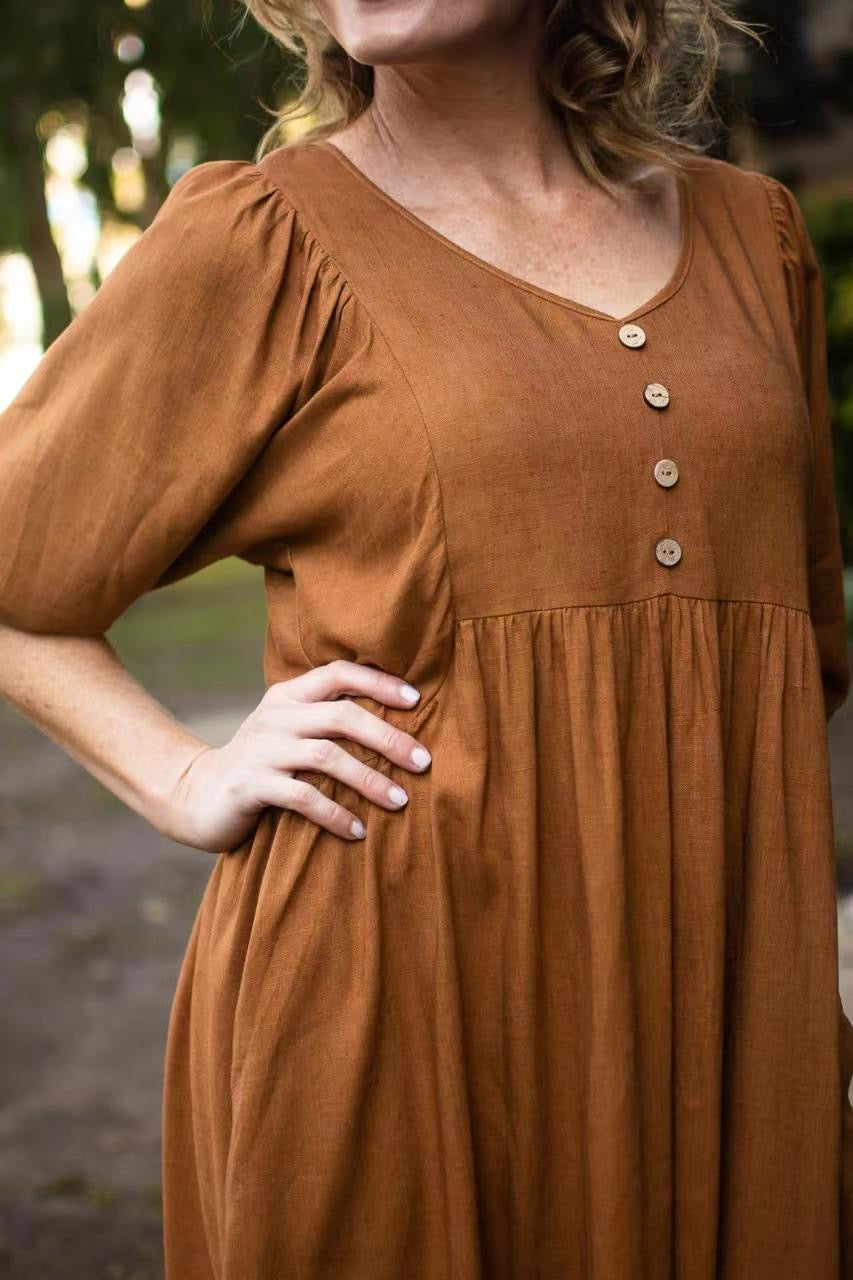 Bonnie Linen Dress 38839 Tan