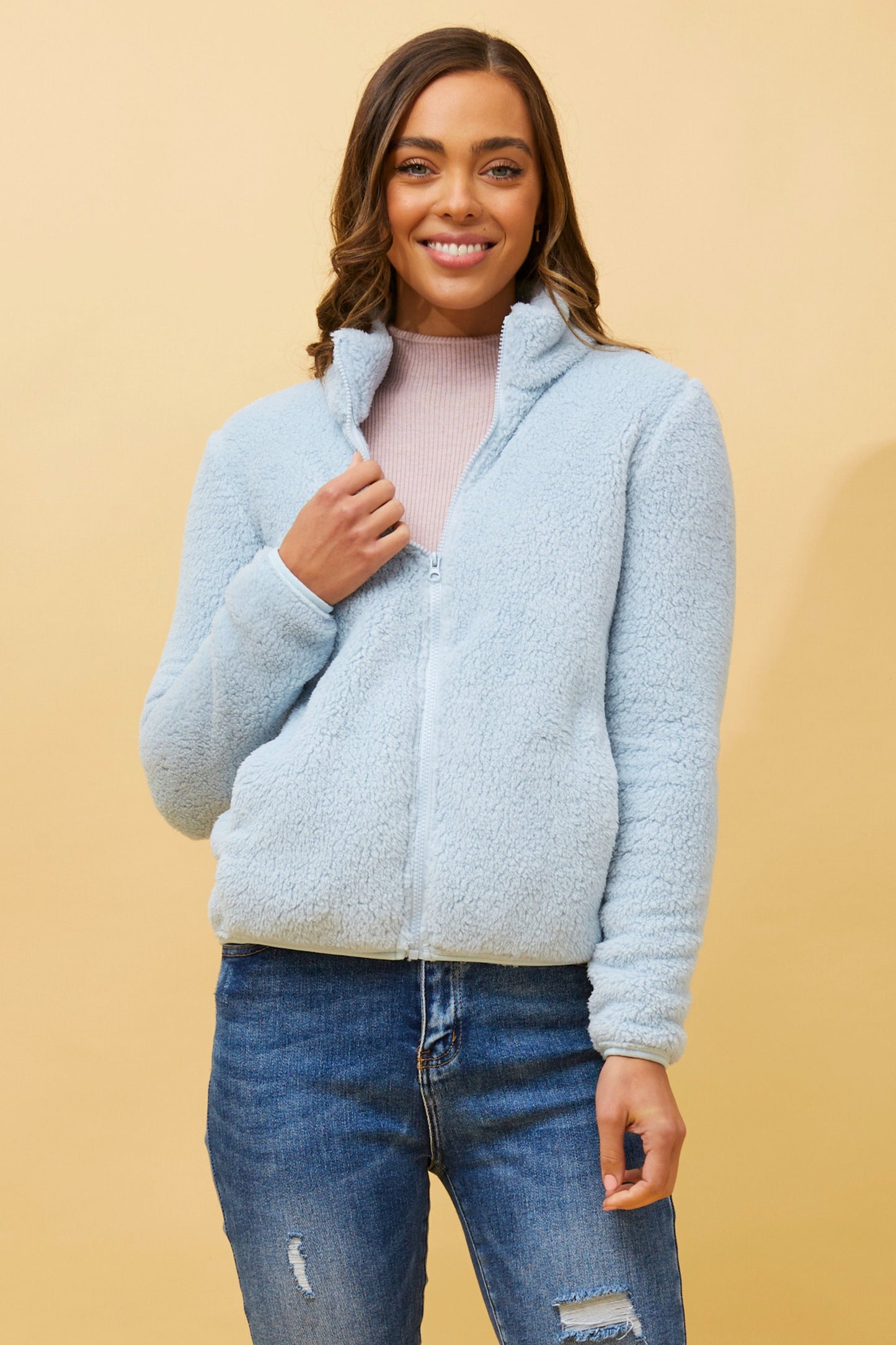 Front FAUX FUR Jacket- Pale Blue J508971
