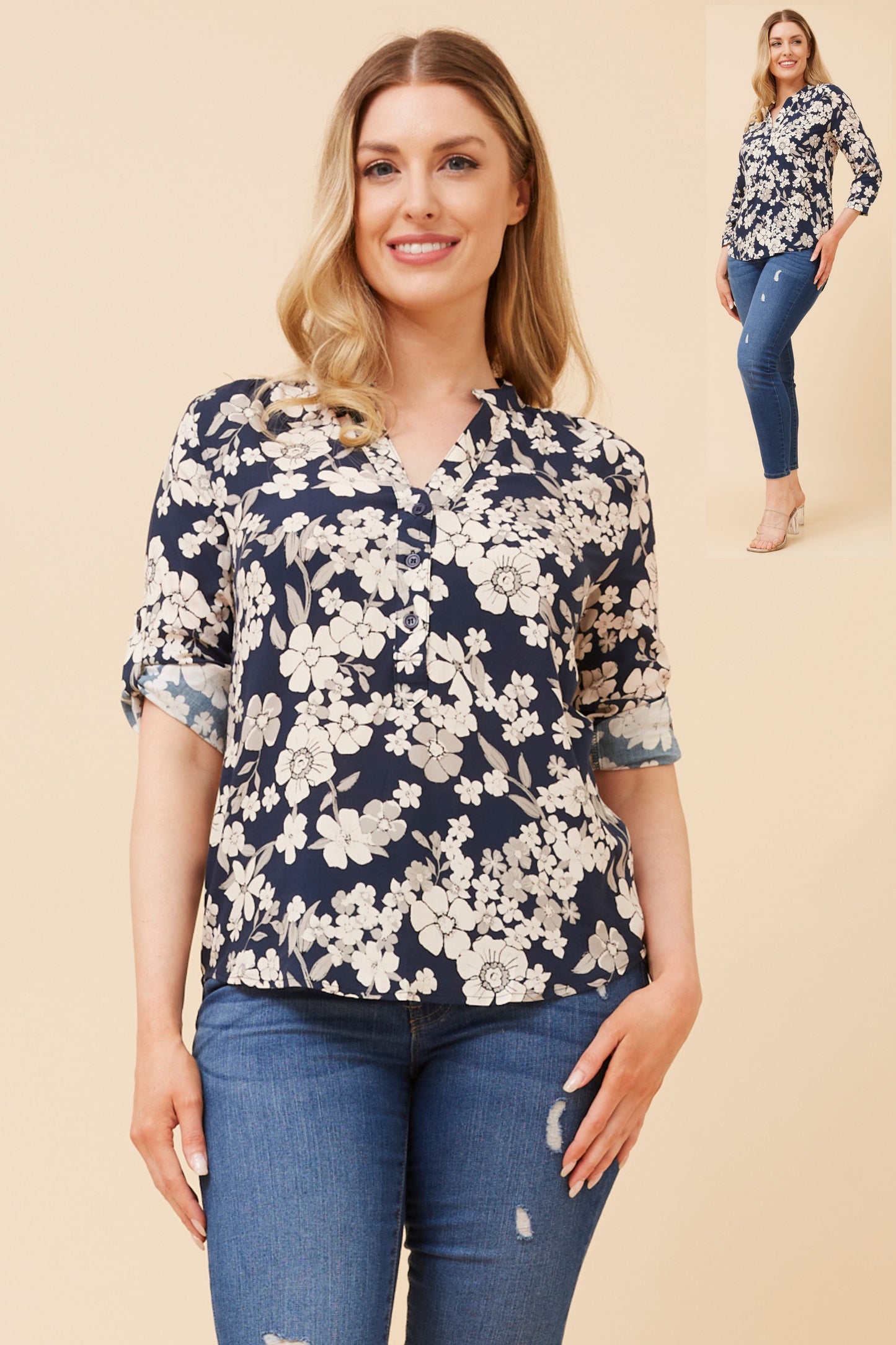 Nadia Floral Printed Top T735164 Navy