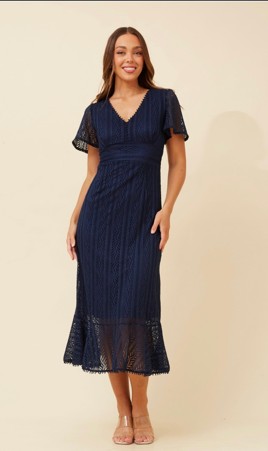 Samara Fitted Lace Long Dress Navy D506415