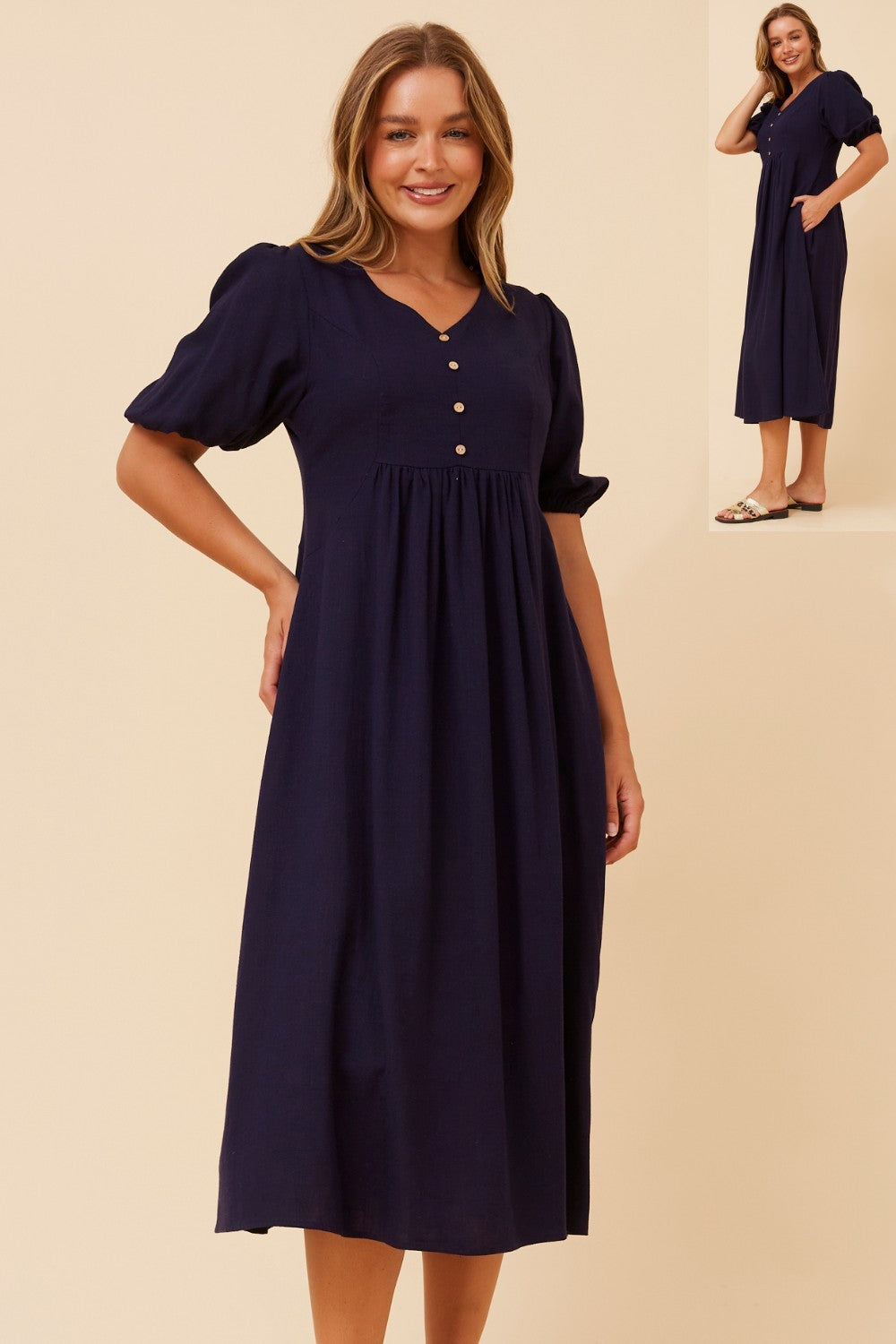 Bonnie Linen Dress D735690 Navy