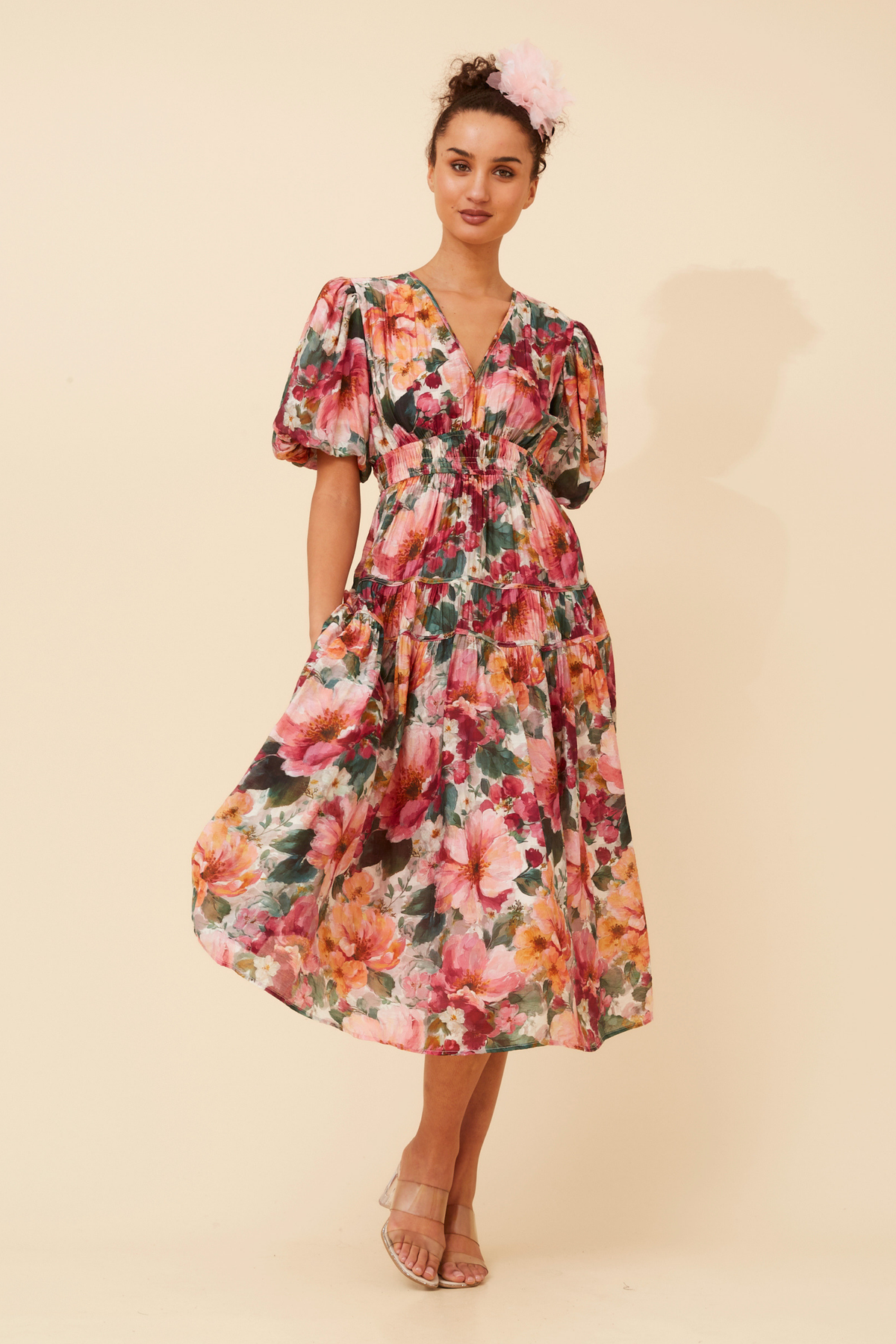 Freya Puffy Sleeves Dress D526404 Multi Pink