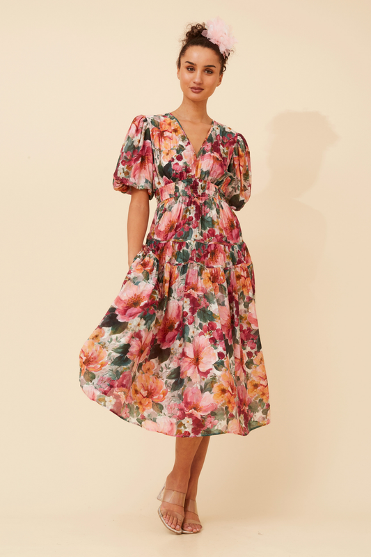 Freya Puffy Sleeves Dress D526404 Multi Pink