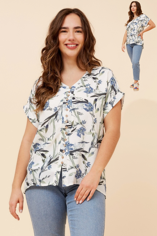 Jenna Front Button Top T526515 Multi Blue