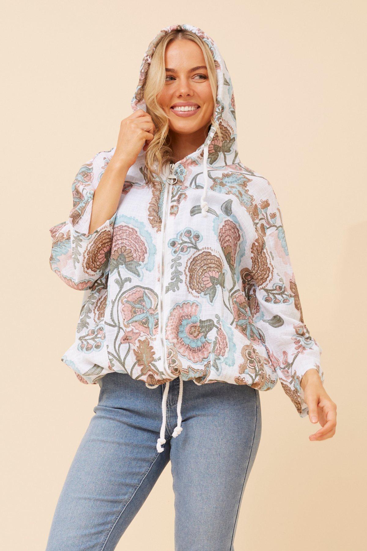 Seta Abstract Printed Hoody Jacket J526471 White