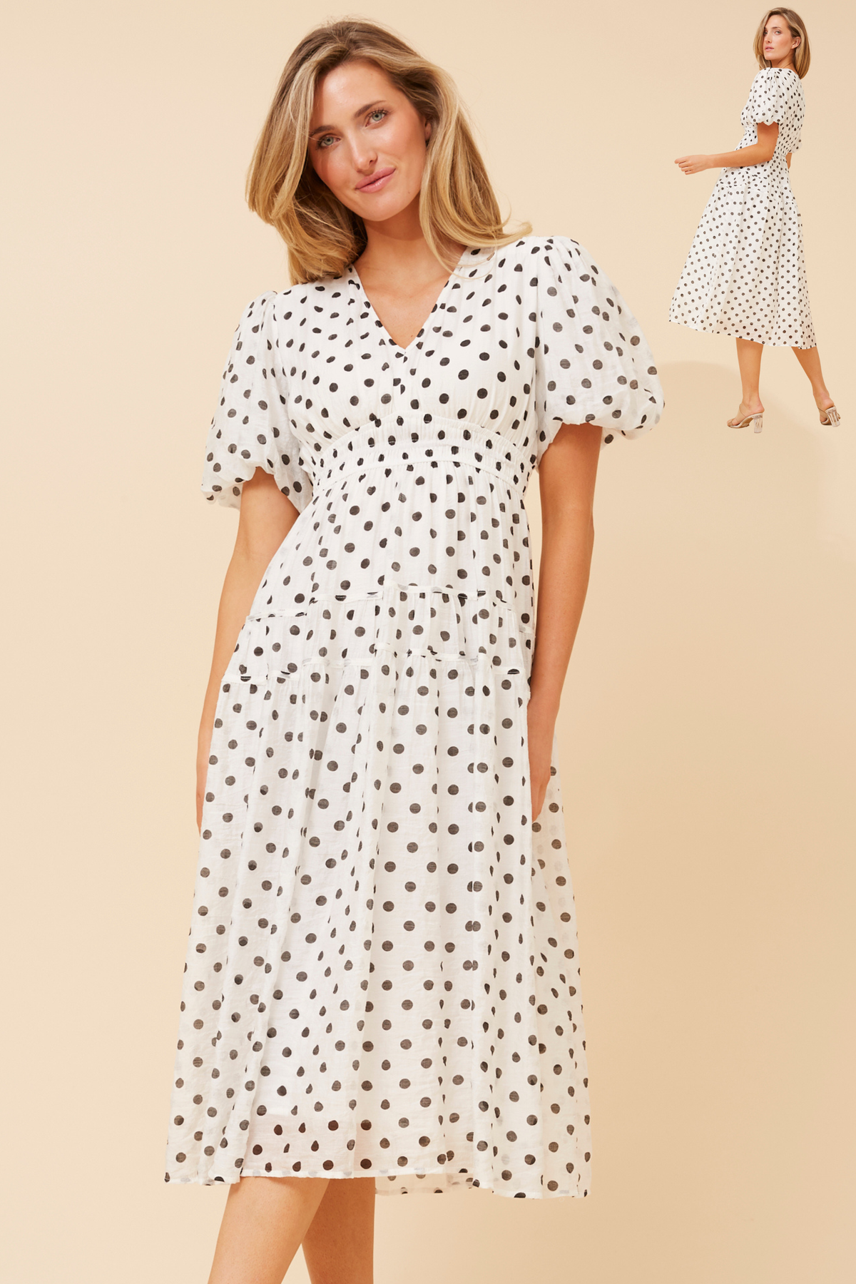 Freya Puffy Sleeves Dress D525599 White
