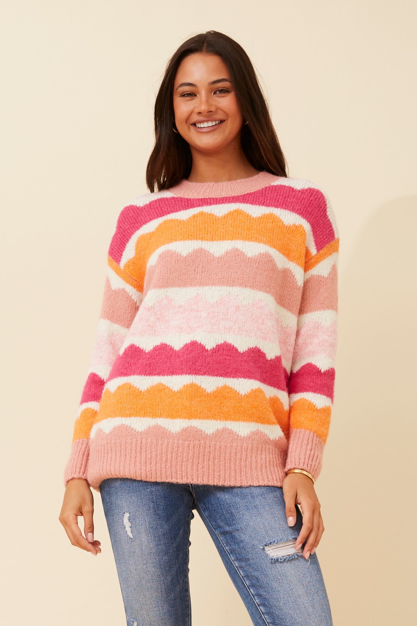 Elior Scallop Pattern Knit KP522460 Multi Orange