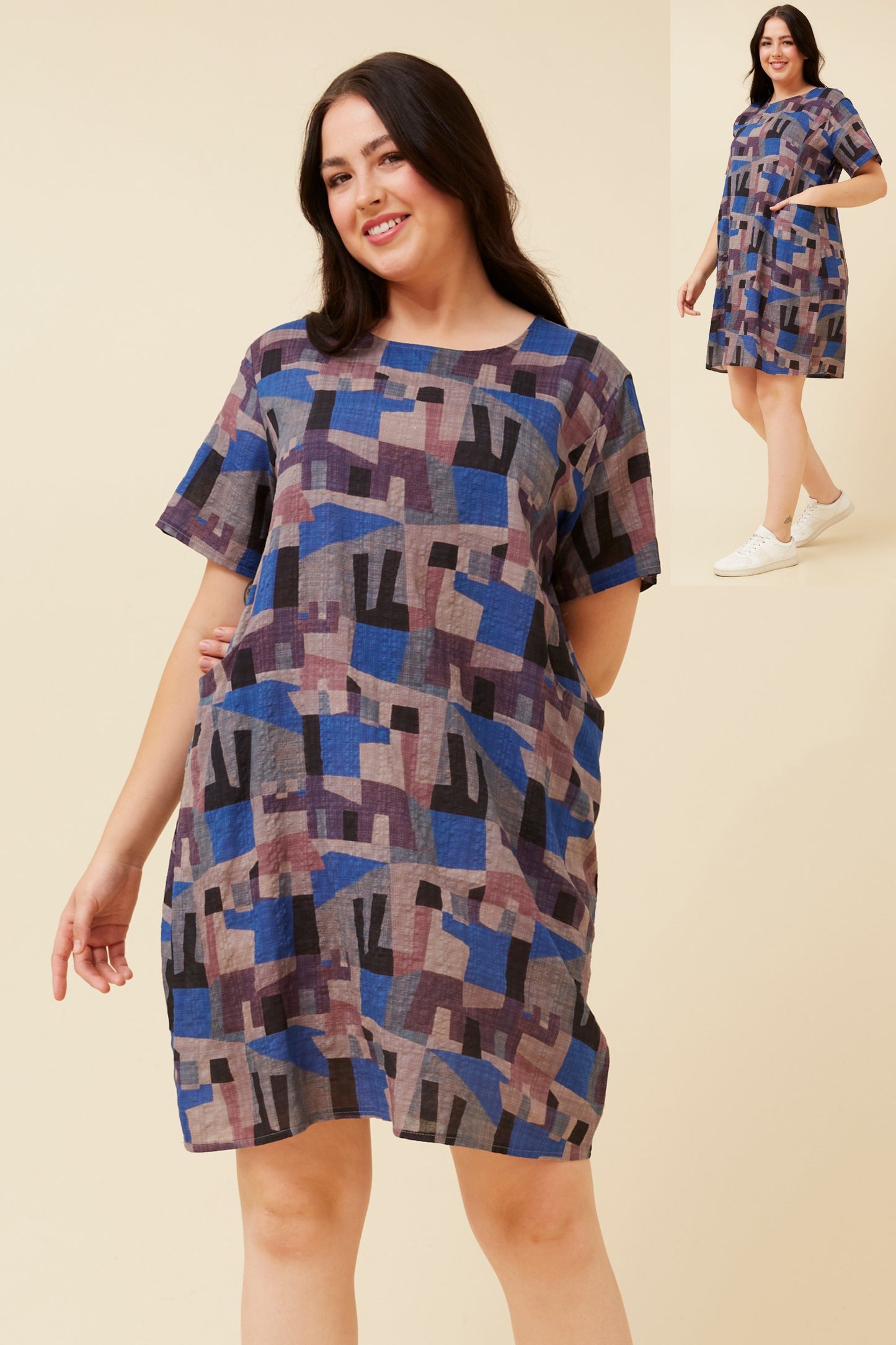 Serra Abstract Printed Dress - Blue D522973