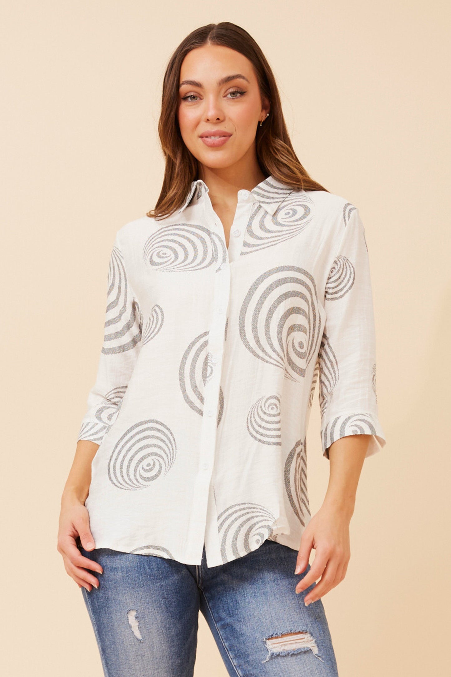 Bella Abstract Printed Shirt T523432 White & Black