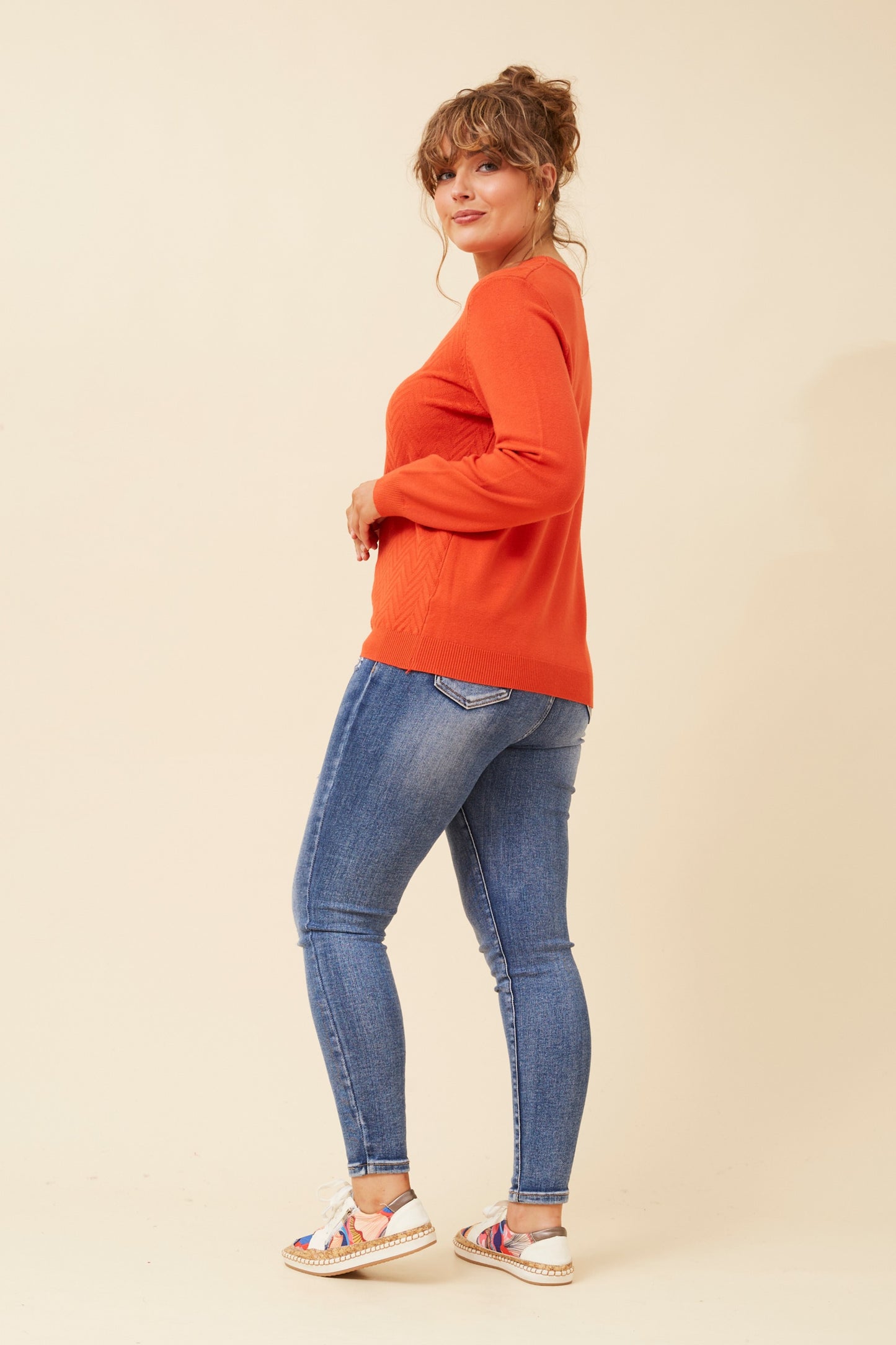 Vela Pattern Printed Jumper KP522530 Orange