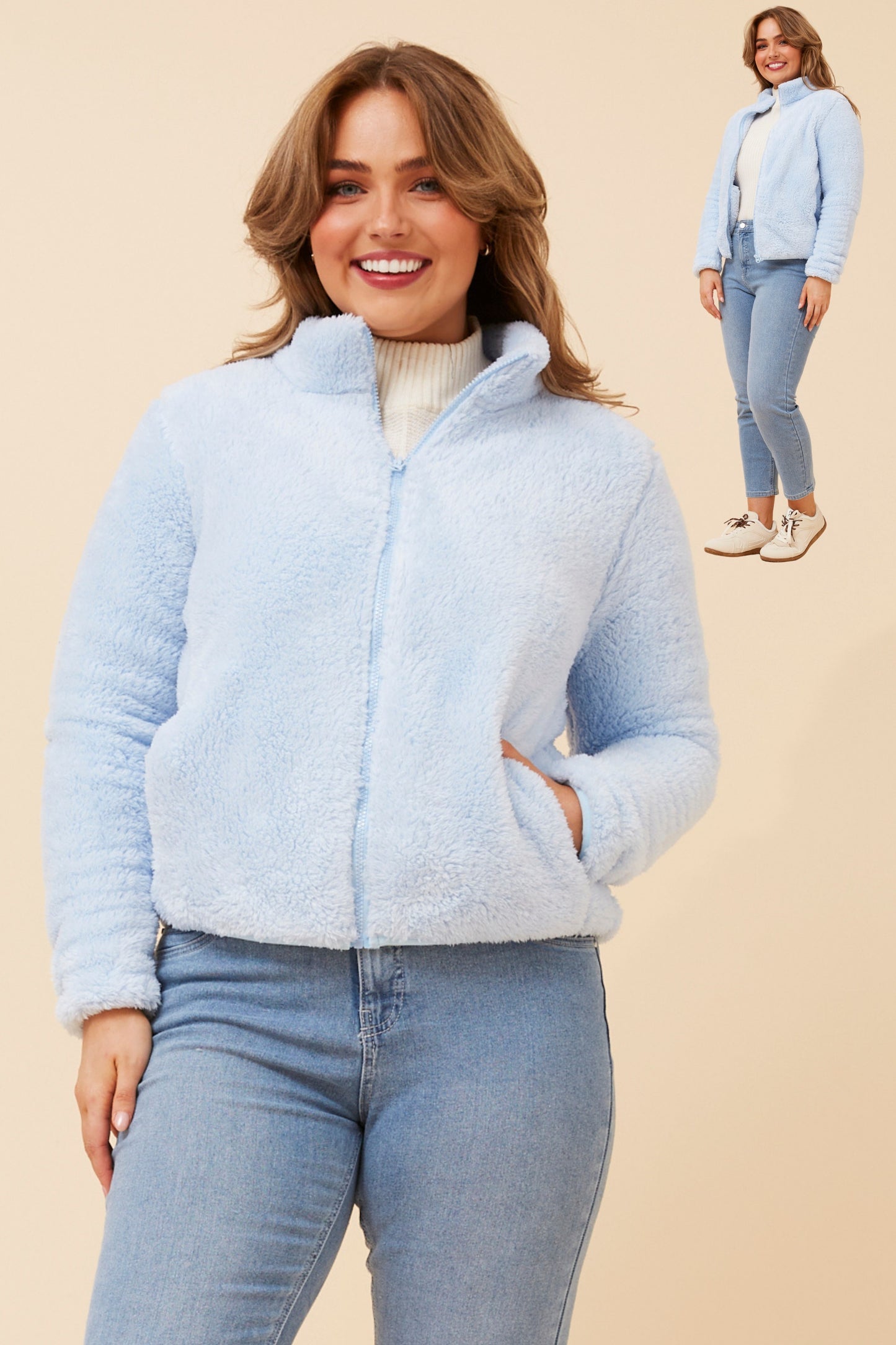 Front FAUX FUR Jacket- J526293 Skylight