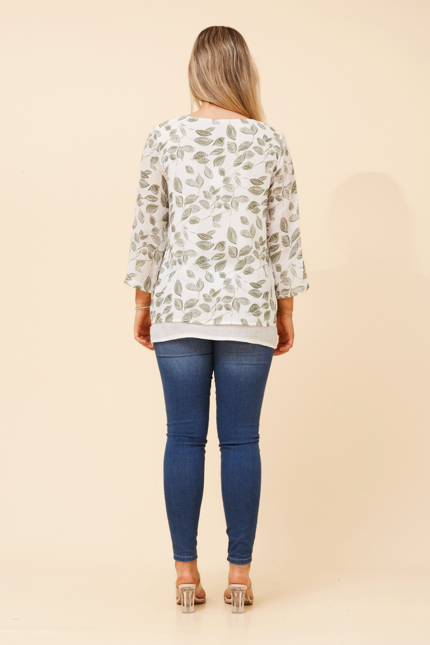 Leon Double Layer Printed Top T526723 - Olive