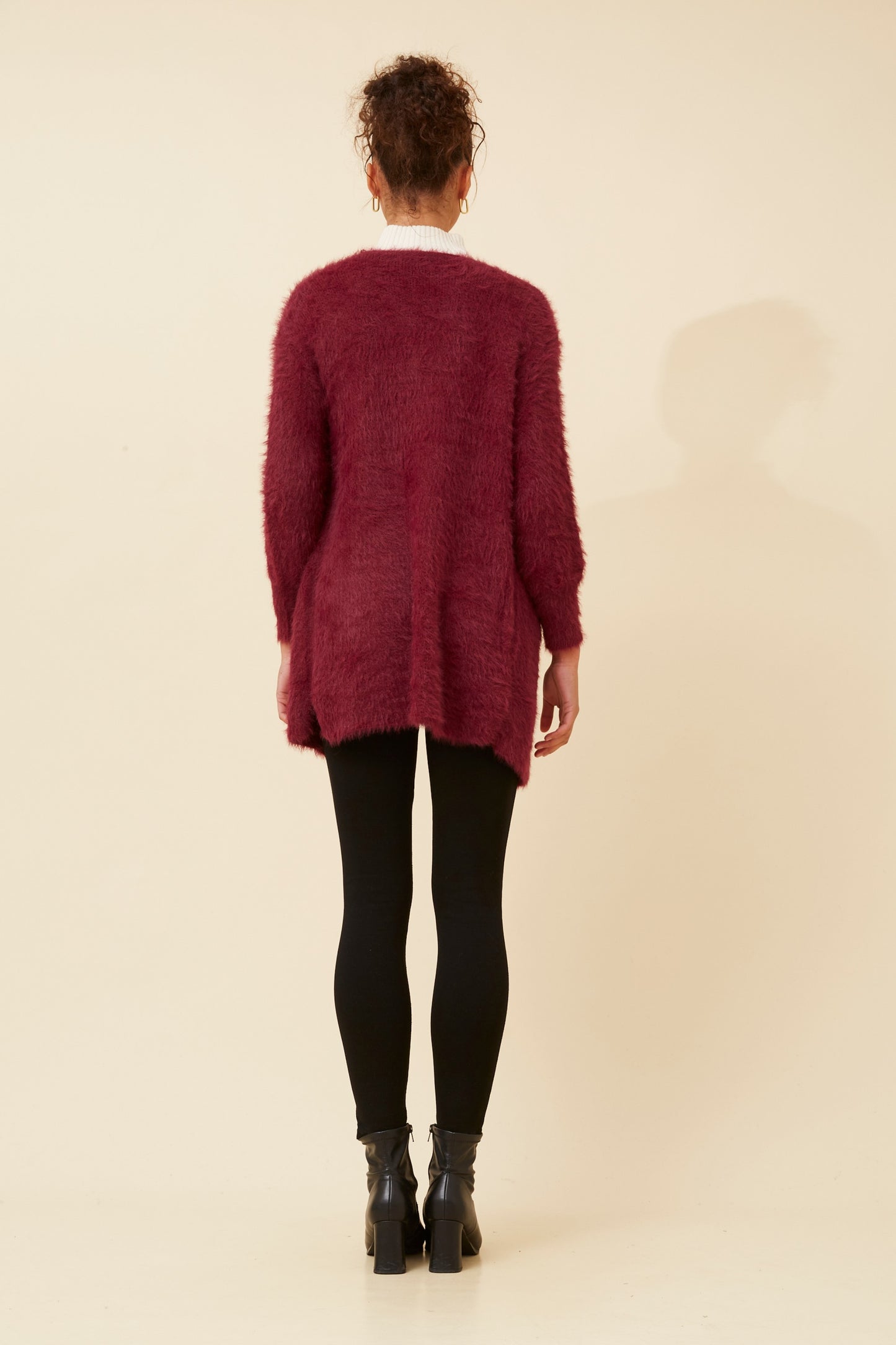 Davie Long Sleeves Eyelash Knit Cardigan Red Dahlia KC522871