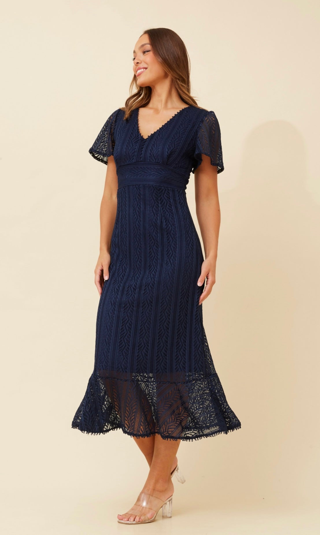 Samara Fitted Lace Long Dress Navy D506415