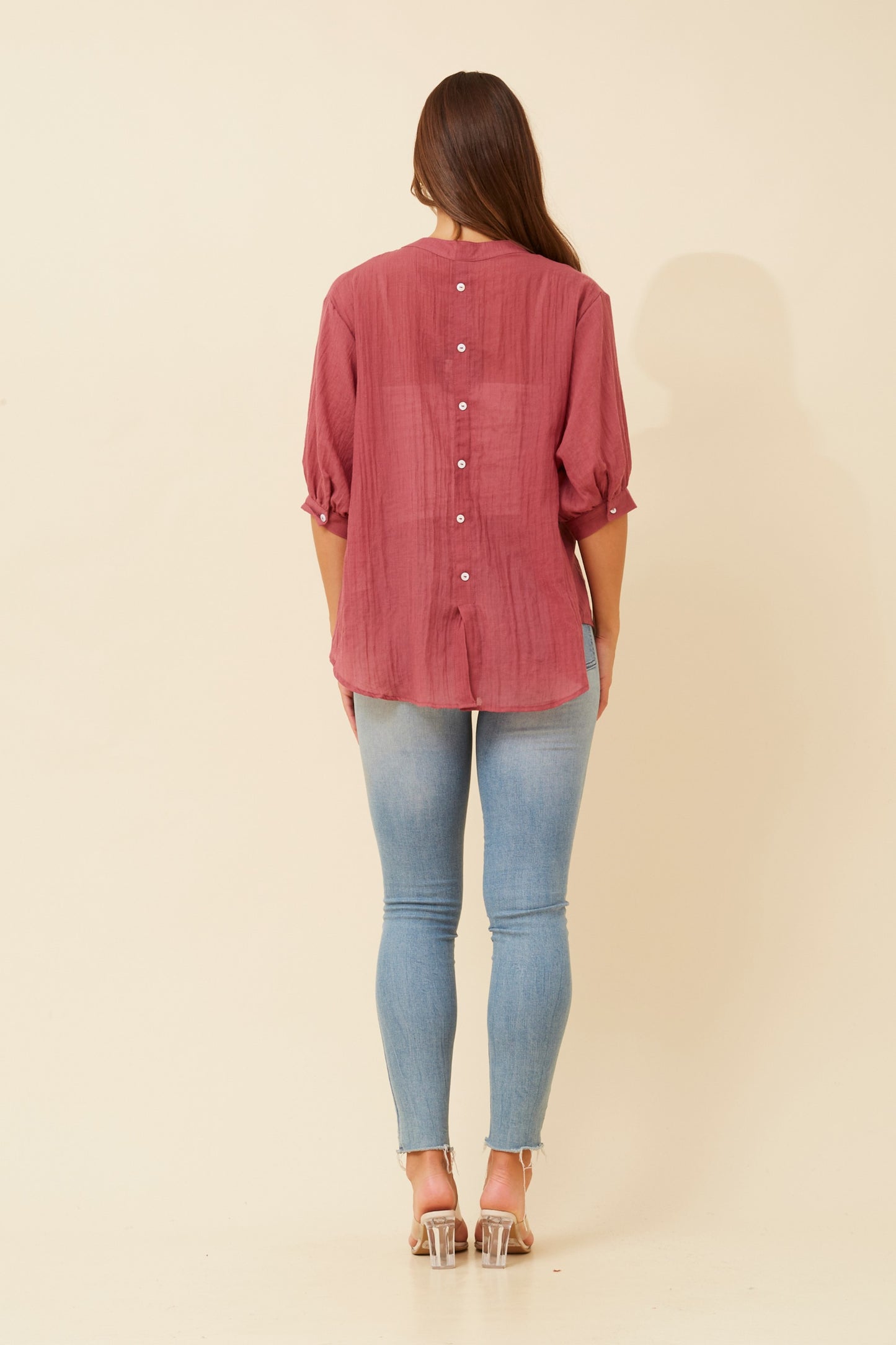 Rosa Shirt with Back Button Detail - Red Dahlia T511586
