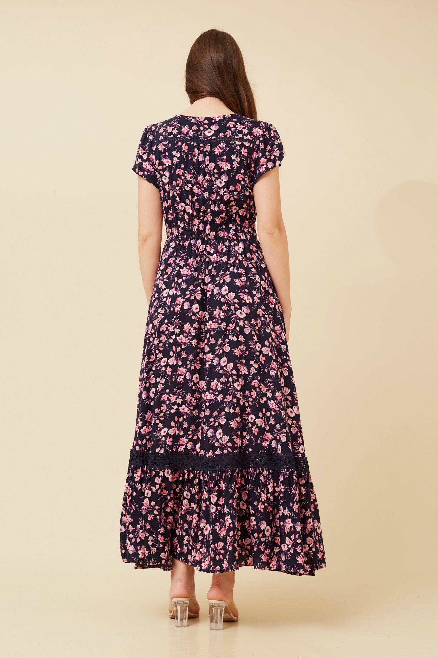 Indi Flower Print Maxi Dress - Navy D517384