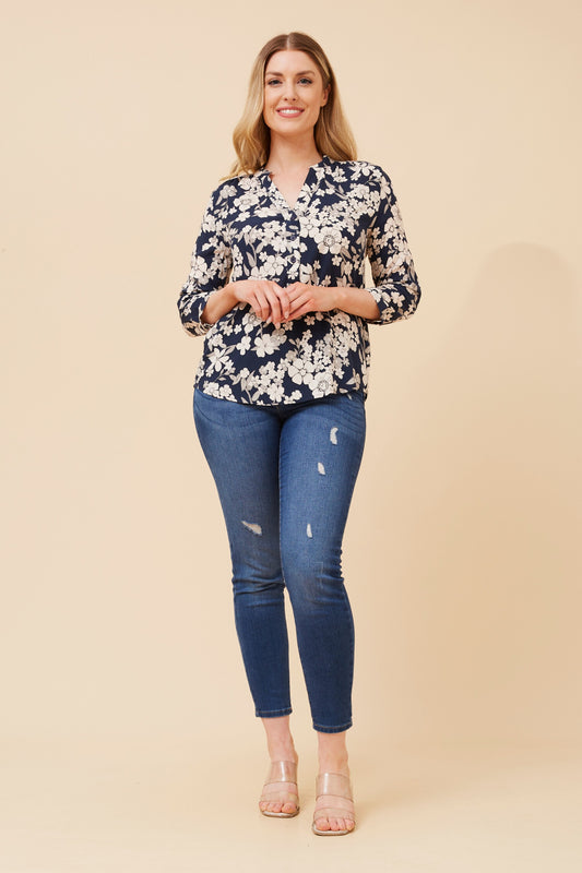 Nadia Floral Printed Top T735164 Navy