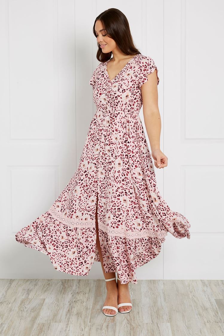 Indi Leopard Print Maxi Dress - D510072 Multi Pink