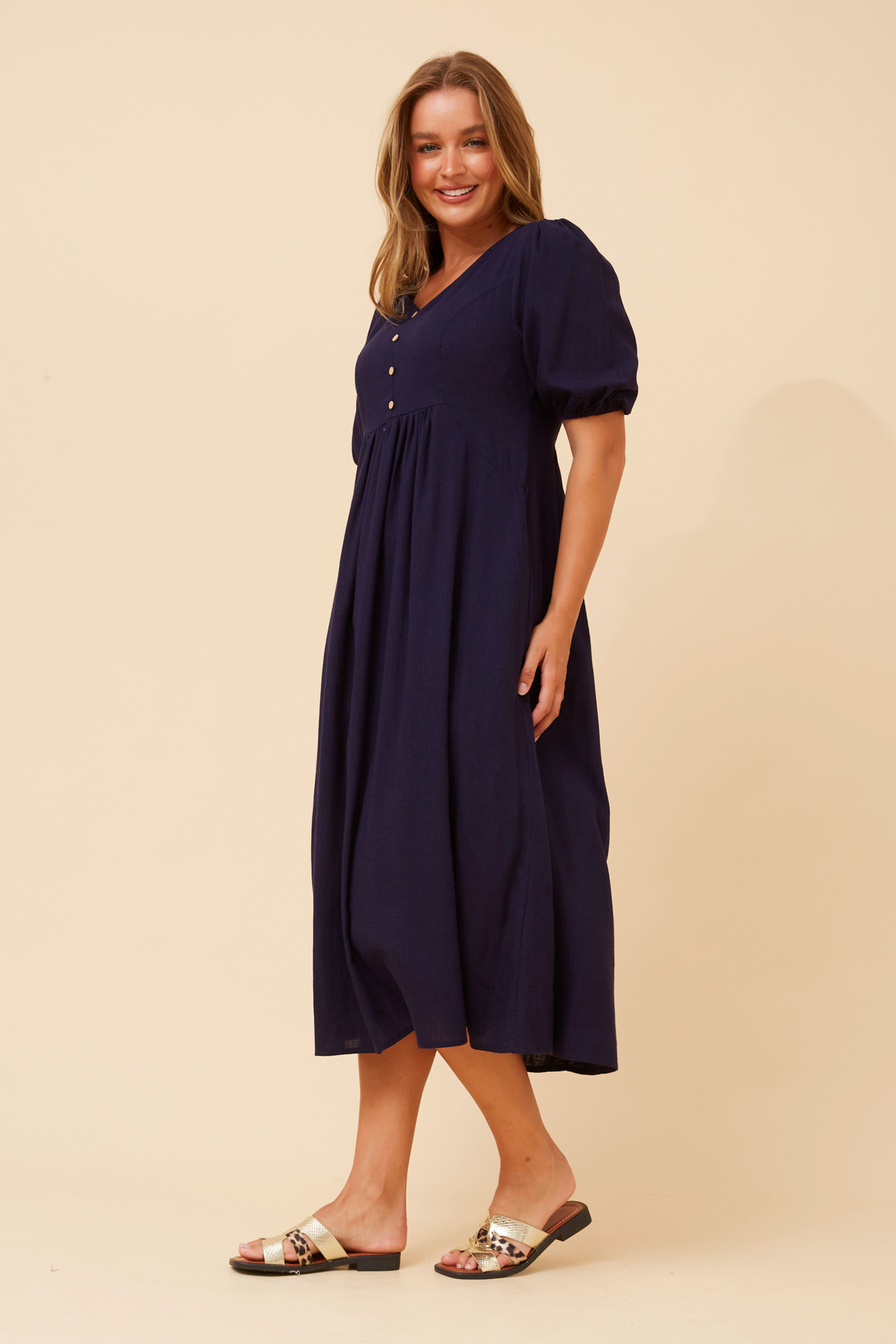 Bonnie Linen Dress D735690 Navy