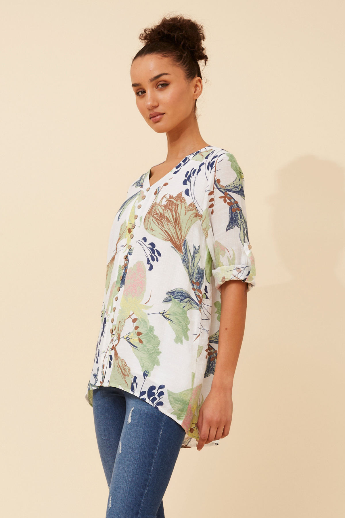 Edie Floral Print Button Top T526522