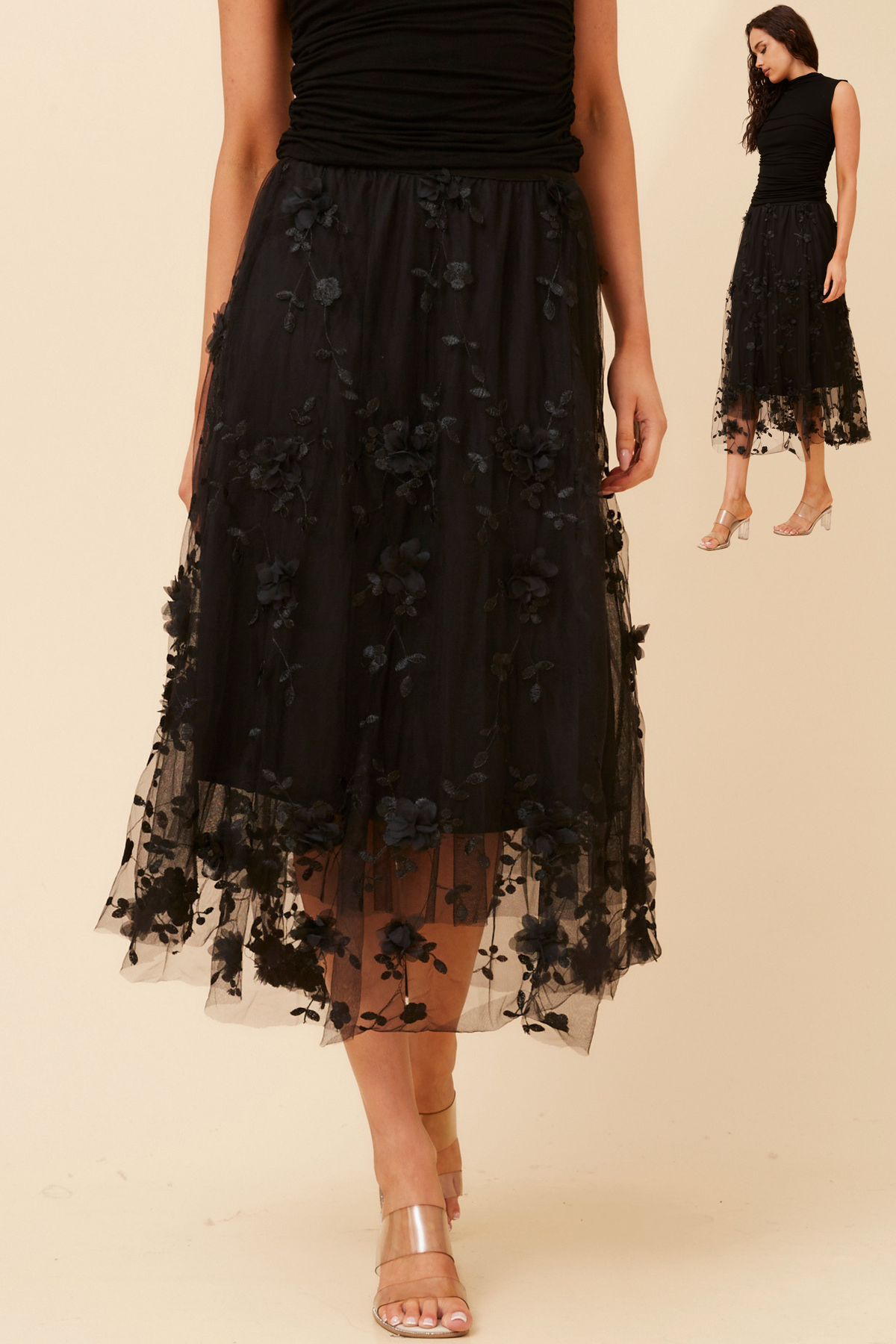 Tatum Floral Embroidered Skirt S737054  Black