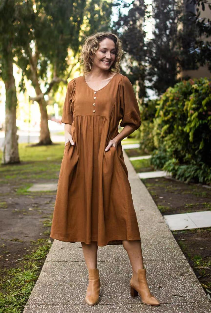 Bonnie Linen Dress 38839 Tan