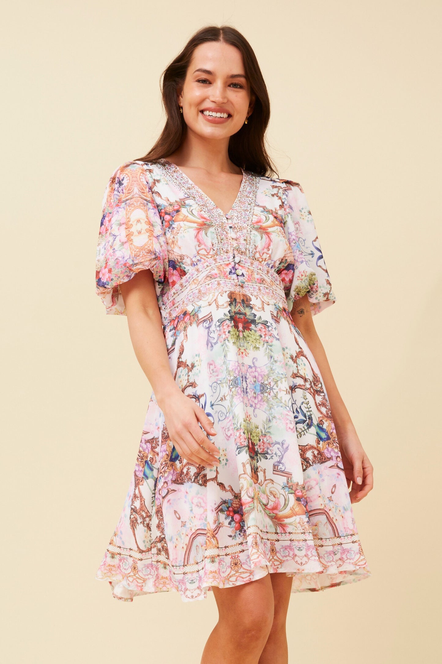Siena Short Puff Sleeve Dress - White D519177
