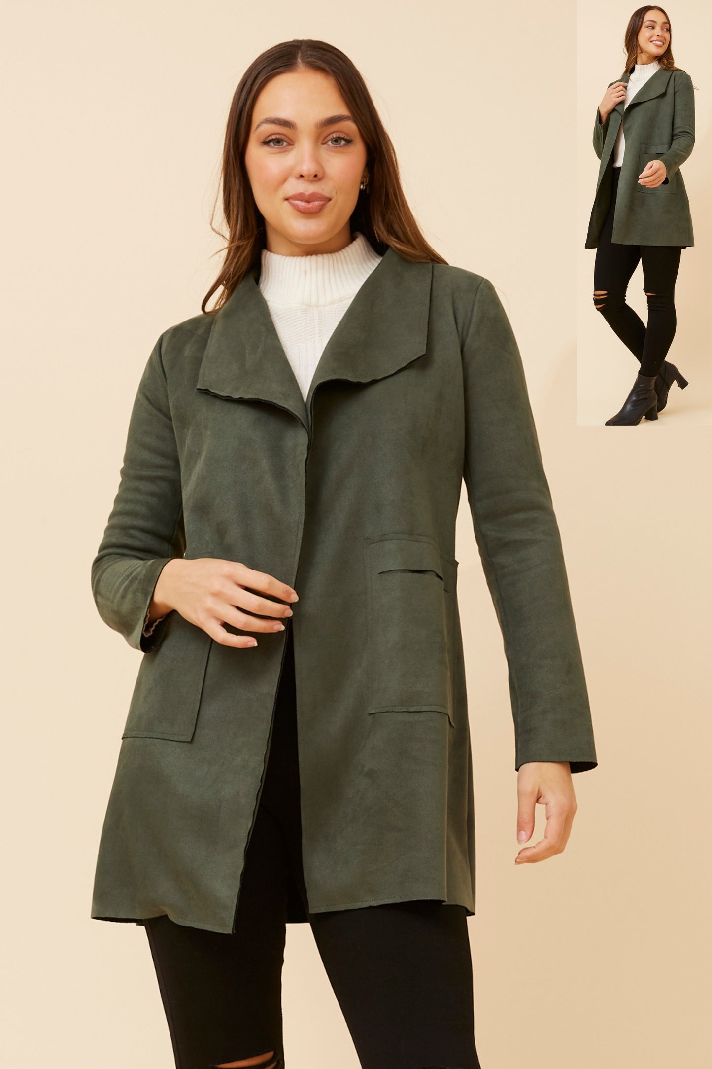 Hilton Faux Suede Coat Dark Green- CO512377