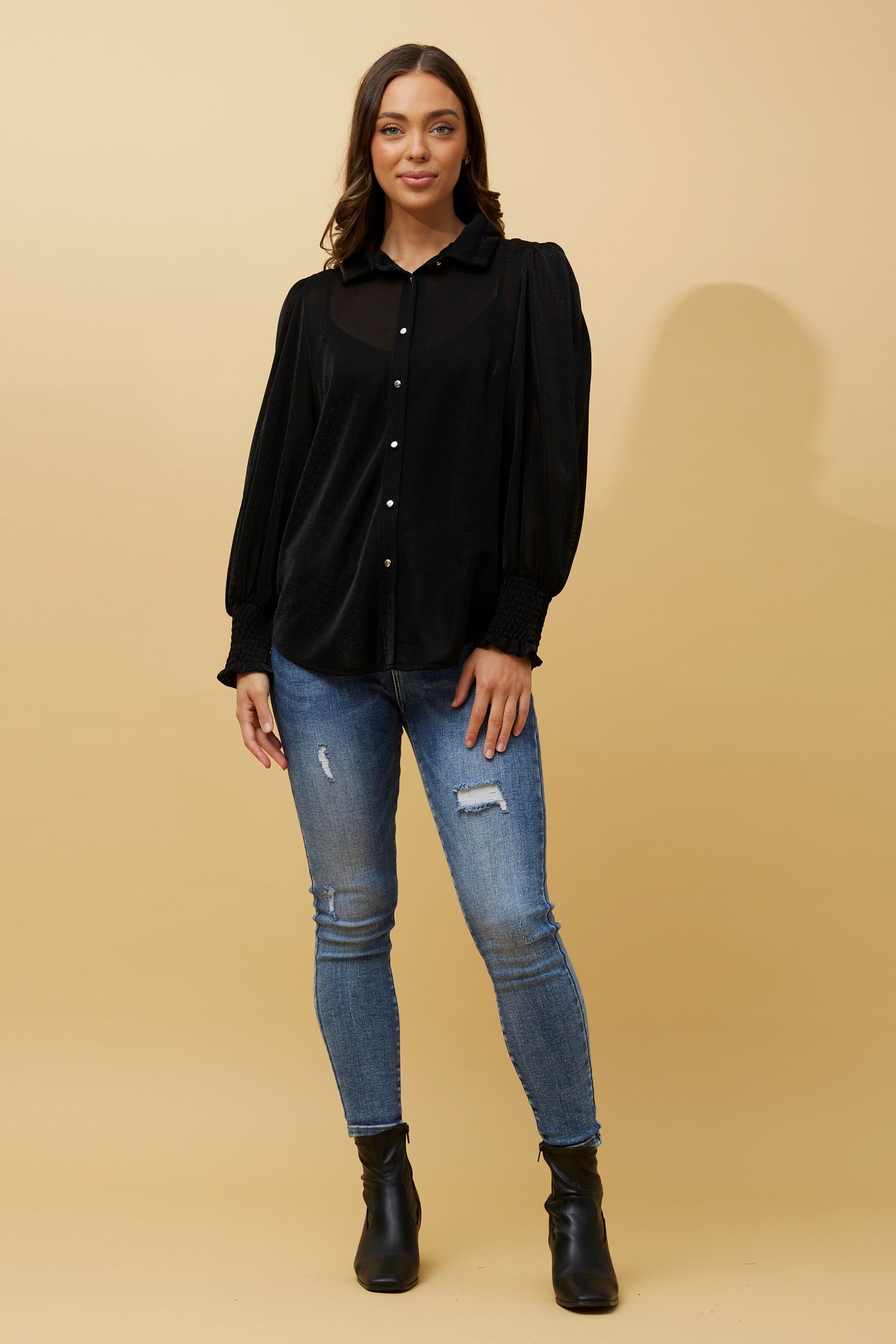 Helia Sequin Shirt T514496 Black