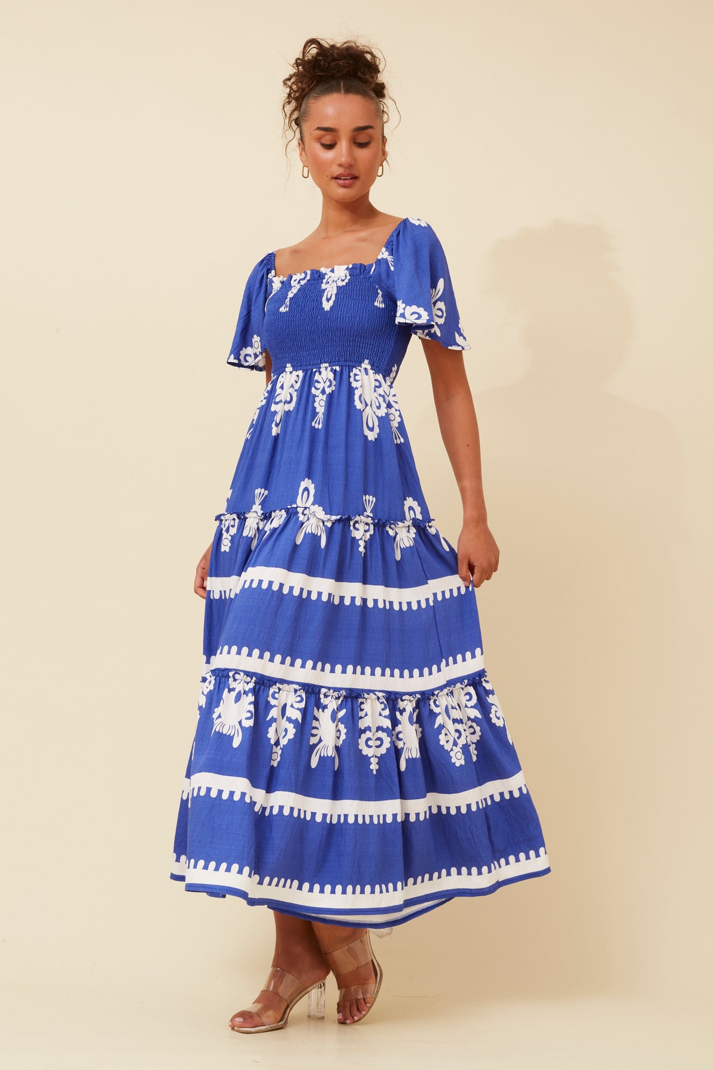 Myra Boho Print Maxi Dress D522257 Cobalt Blue