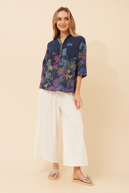 Skye Italian Floral Top T524783 Navy
