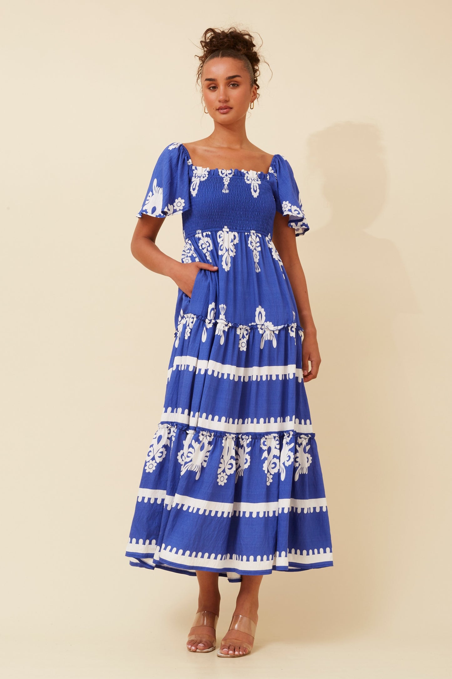 Myra Boho Print Maxi Dress D522257 Cobalt Blue