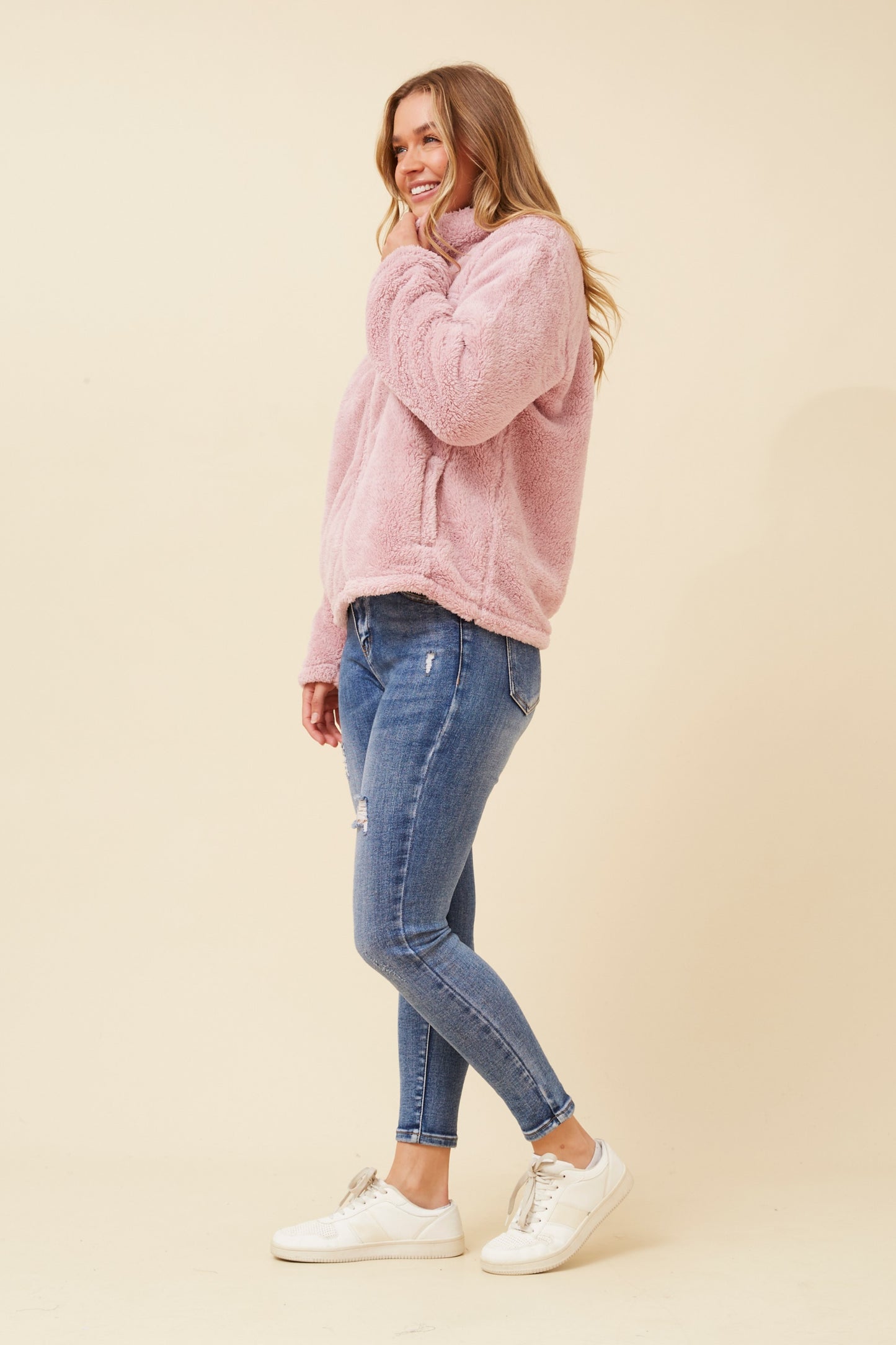 Pippa FAUX FUR Jacket- Dusty Pink J522439