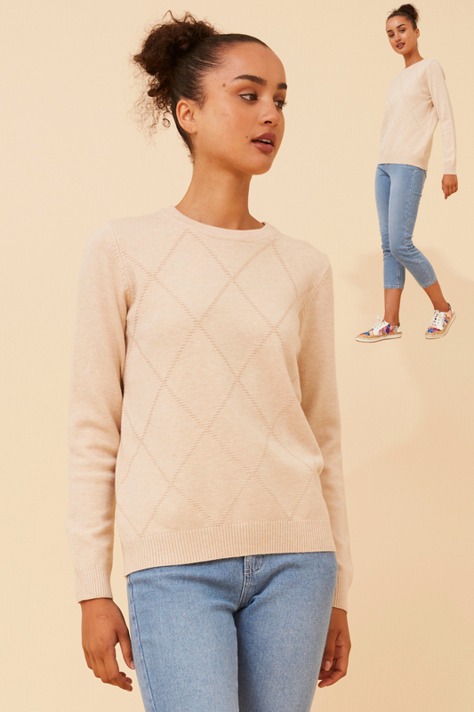 Amyra Diamond Pattern Knit KP522534 Beige